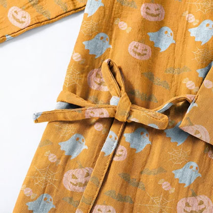 Ownkoti Halloween Ghost Pumpkin Cotton Kimono Pajama Set - image 7