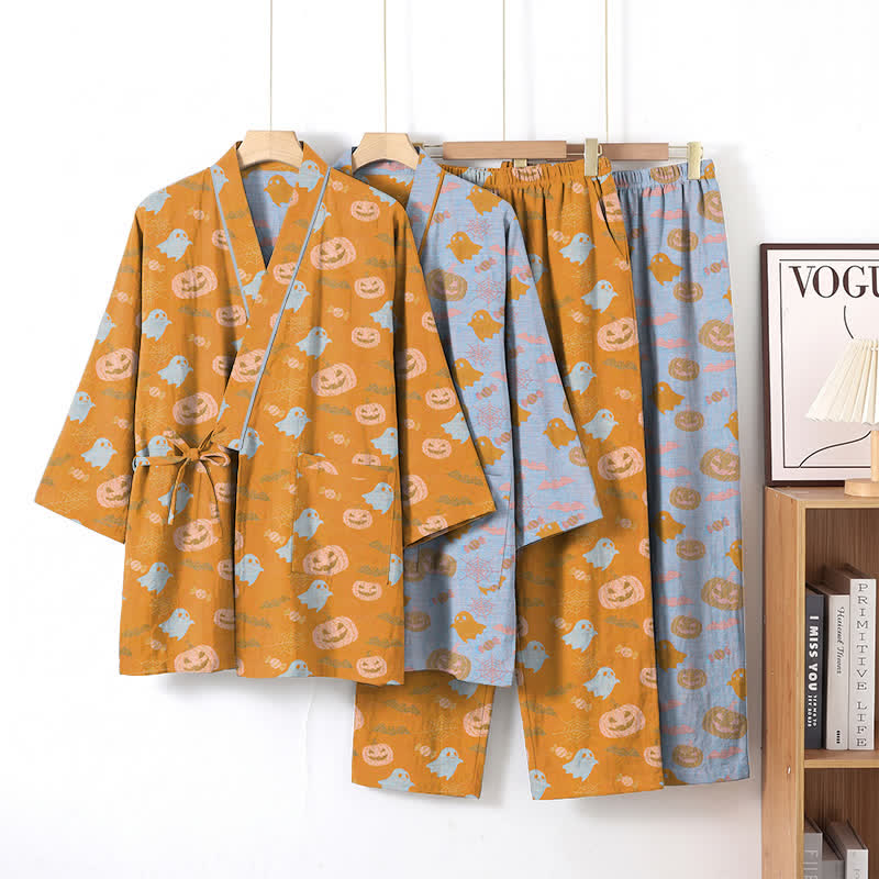 Ownkoti Halloween Ghost Pumpkin Cotton Kimono Pajama Set - image 0