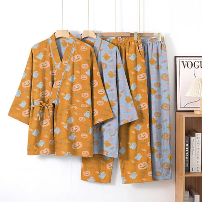 Ownkoti Halloween Ghost Pumpkin Cotton Kimono Pajama Set - image 0