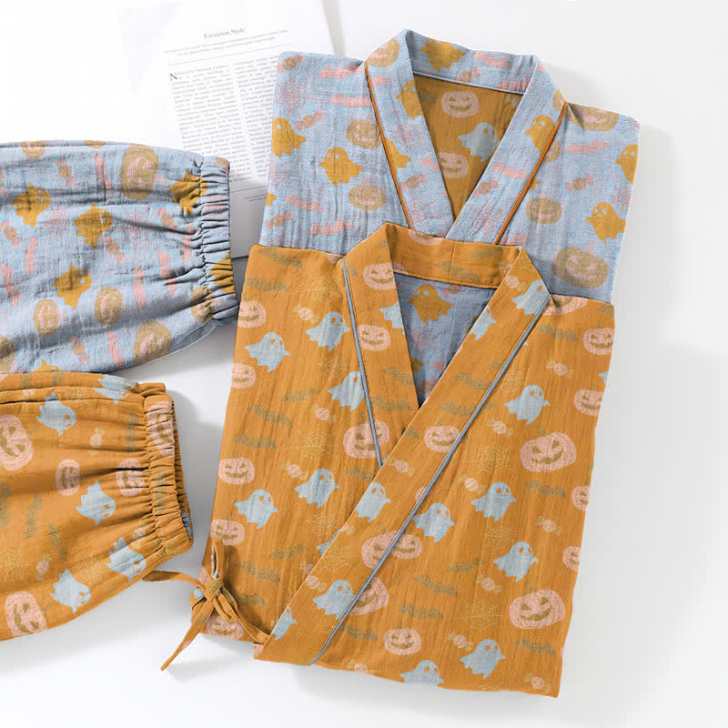 Ownkoti Halloween Ghost Pumpkin Cotton Kimono Pajama Set - image 5