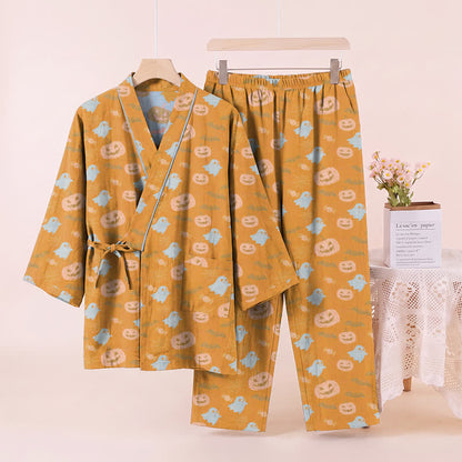 Ownkoti Halloween Ghost Pumpkin Cotton Kimono Pajama Set - image 2