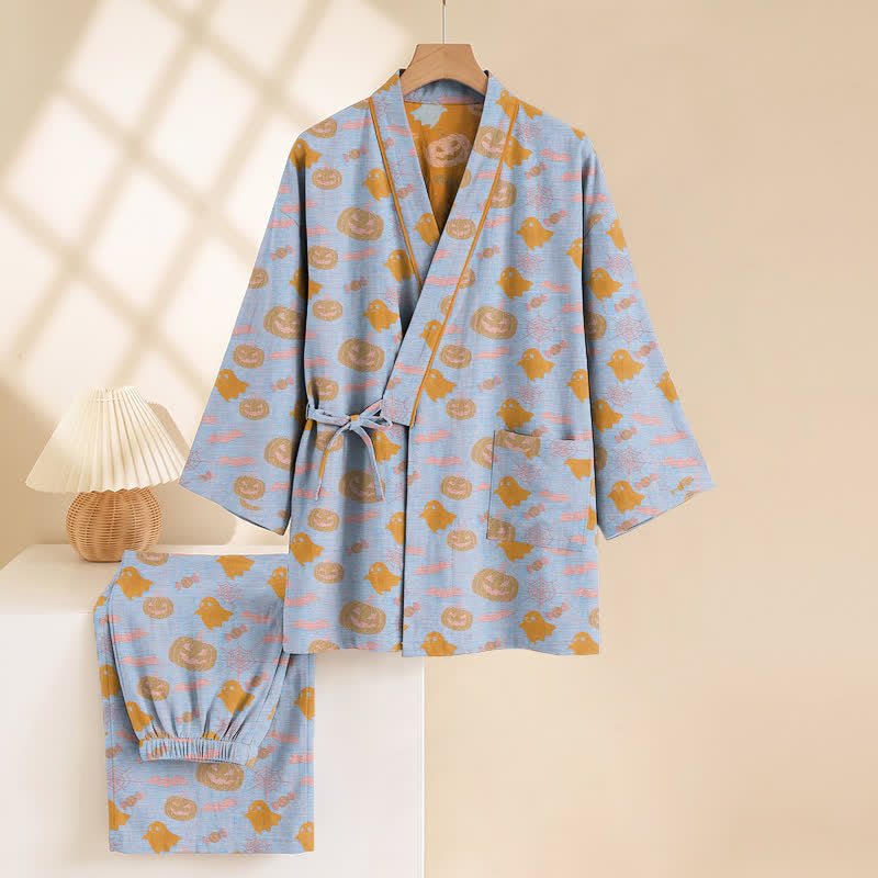 Ownkoti Halloween Ghost Pumpkin Cotton Kimono Pajama Set - image 11
