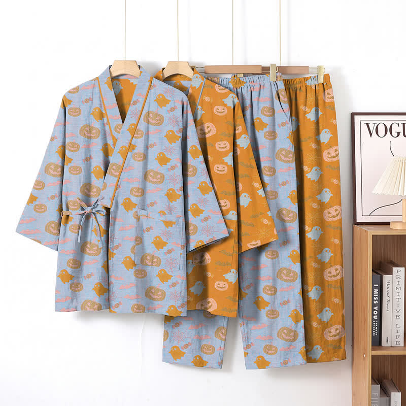 Ownkoti Halloween Ghost Pumpkin Cotton Kimono Pajama Set - image 9