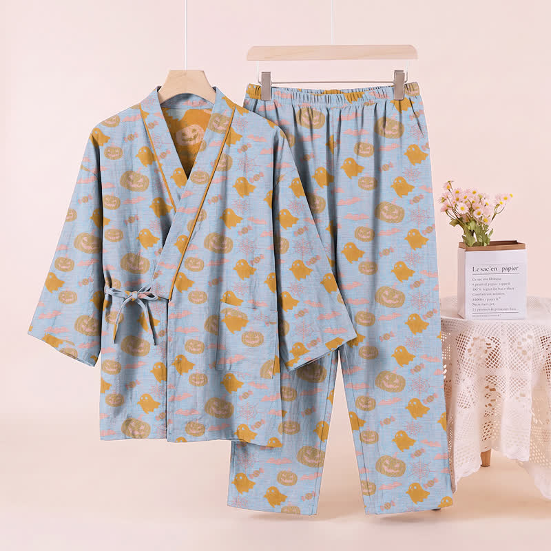 Ownkoti Halloween Ghost Pumpkin Cotton Kimono Pajama Set - image 10