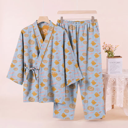 Ownkoti Halloween Ghost Pumpkin Cotton Kimono Pajama Set - image 10
