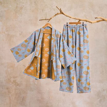 Ownkoti Halloween Ghost Pumpkin Cotton Kimono Pajama Set - image 12