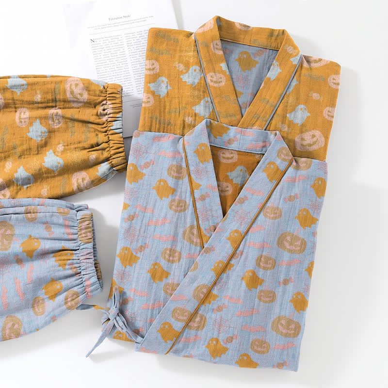 Ownkoti Halloween Ghost Pumpkin Cotton Kimono Pajama Set - image 13