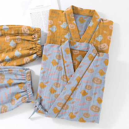 Ownkoti Halloween Ghost Pumpkin Cotton Kimono Pajama Set - image 13