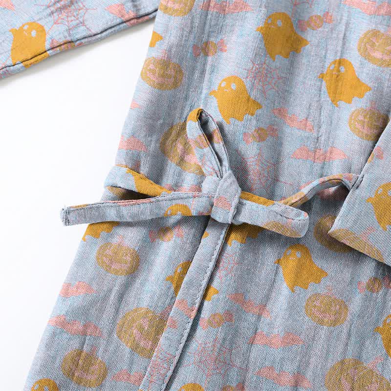 Ownkoti Halloween Ghost Pumpkin Cotton Kimono Pajama Set - image 15