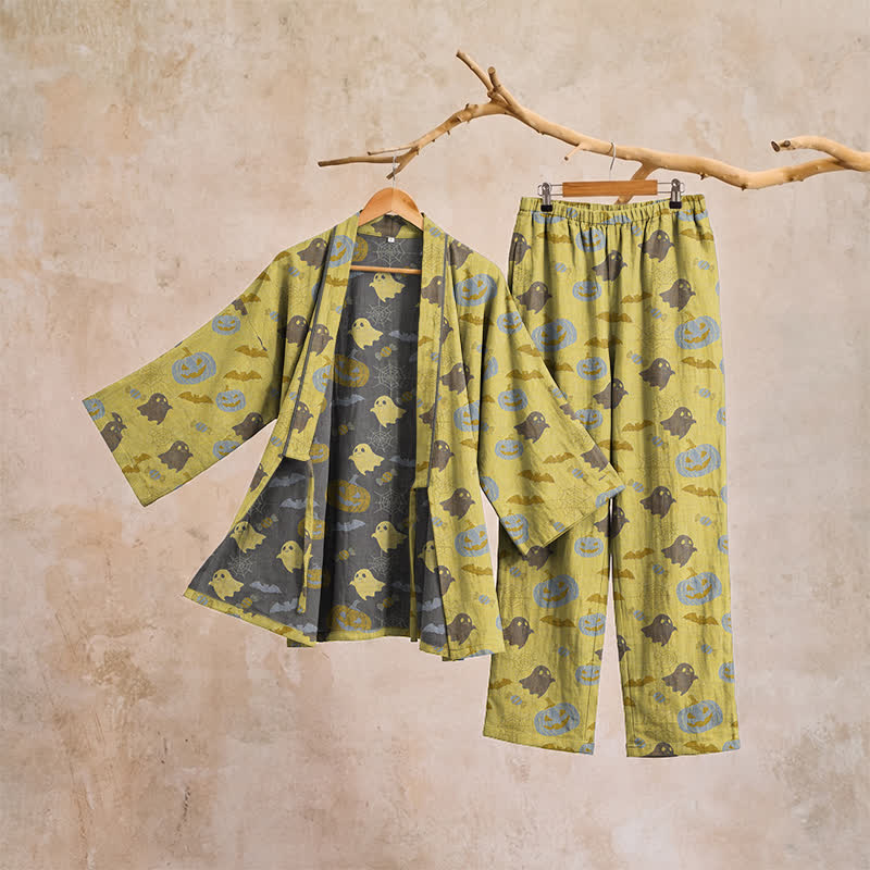 Ownkoti Halloween Ghost Pumpkin Cotton Kimono Pajama Set - image 20