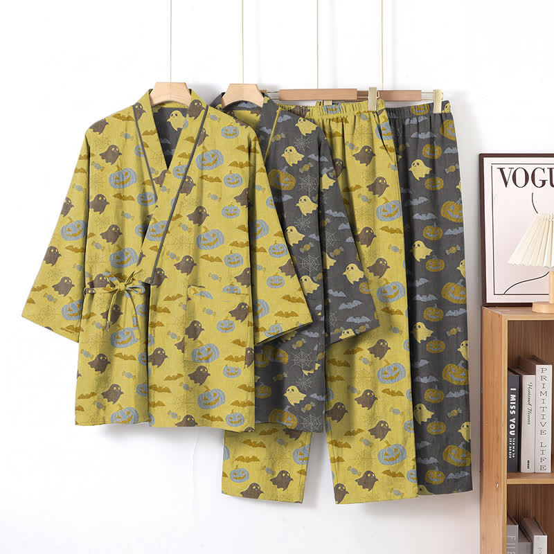 Ownkoti Halloween Ghost Pumpkin Cotton Kimono Pajama Set - image 17