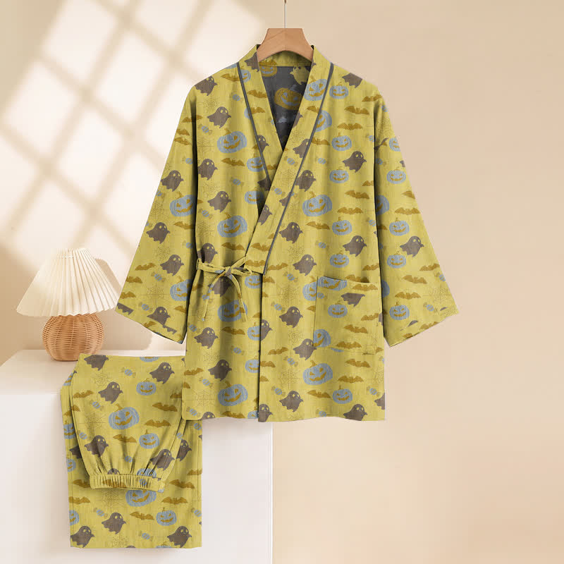 Ownkoti Halloween Ghost Pumpkin Cotton Kimono Pajama Set - image 19