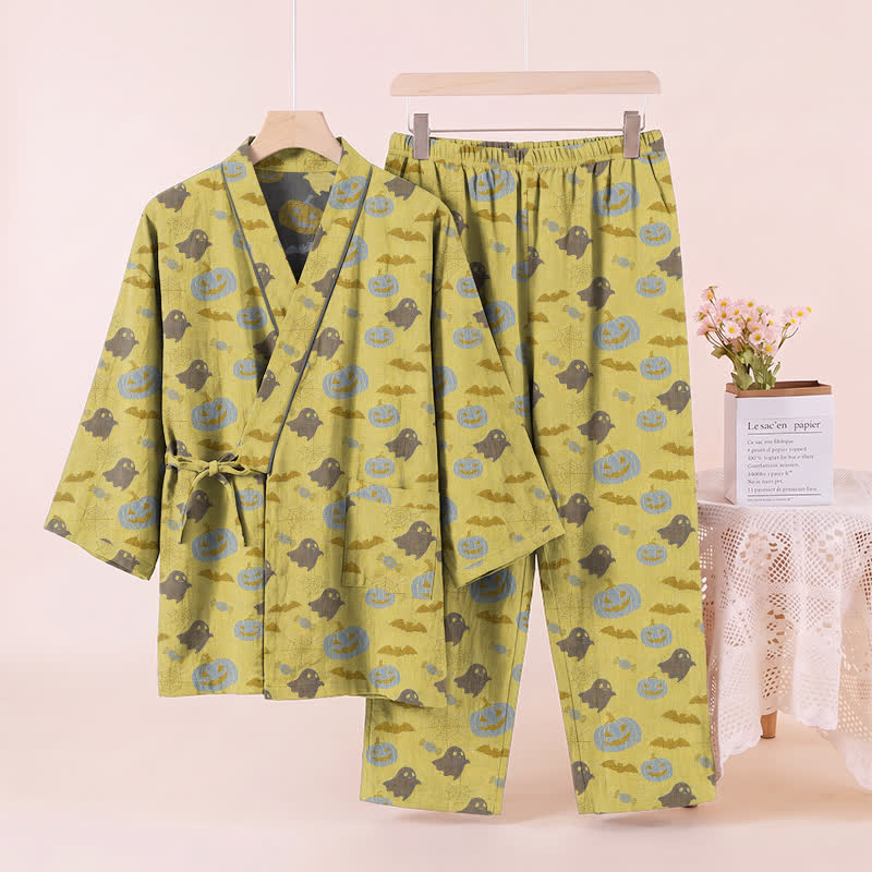 Ownkoti Halloween Ghost Pumpkin Cotton Kimono Pajama Set - image 18