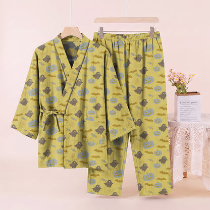 Ownkoti Halloween Ghost Pumpkin Cotton Kimono Pajama Set - image 18