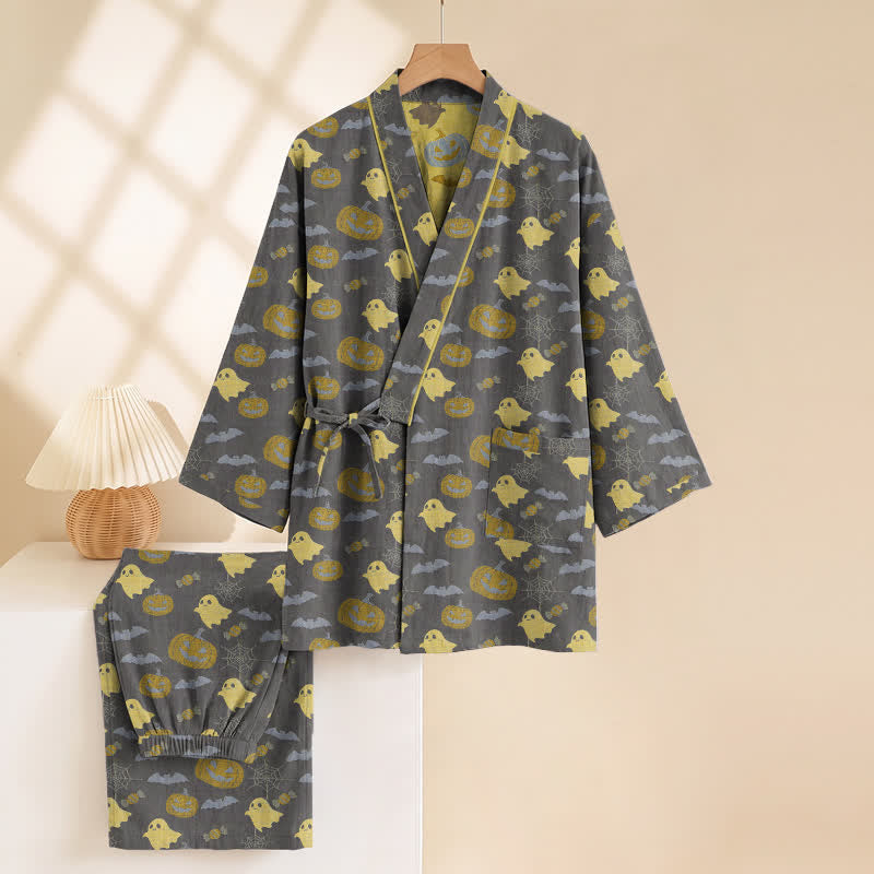 Ownkoti Halloween Ghost Pumpkin Cotton Kimono Pajama Set - image 27