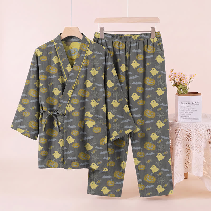 Ownkoti Halloween Ghost Pumpkin Cotton Kimono Pajama Set - image 26