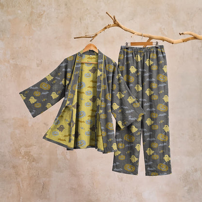 Ownkoti Halloween Ghost Pumpkin Cotton Kimono Pajama Set - image 28