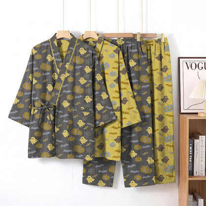 Ownkoti Halloween Ghost Pumpkin Cotton Kimono Pajama Set - image 25