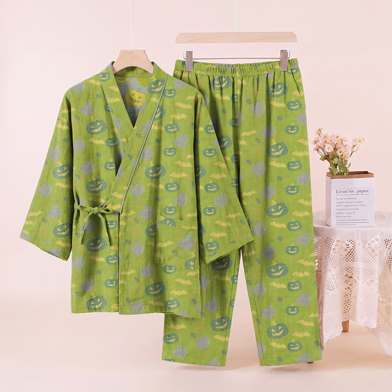 Ownkoti Halloween Ghost Pumpkin Cotton Kimono Pajama Set - image 34