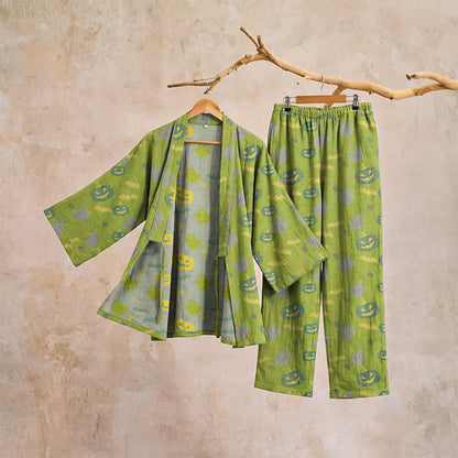 Ownkoti Halloween Ghost Pumpkin Cotton Kimono Pajama Set - image 36