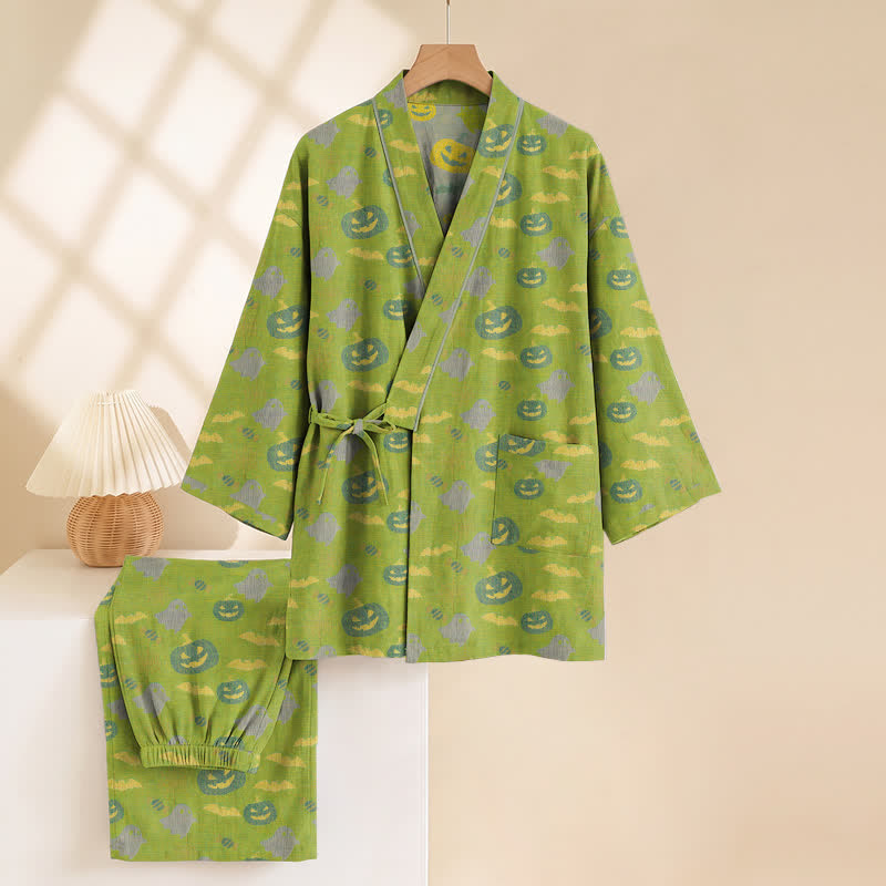 Ownkoti Halloween Ghost Pumpkin Cotton Kimono Pajama Set - image 35