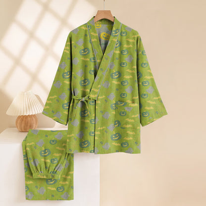 Ownkoti Halloween Ghost Pumpkin Cotton Kimono Pajama Set - image 35