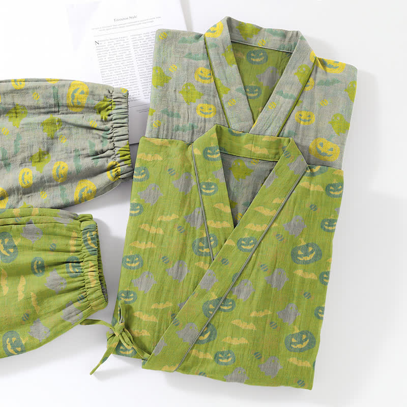 Ownkoti Halloween Ghost Pumpkin Cotton Kimono Pajama Set - image 37