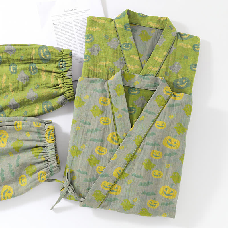 Ownkoti Halloween Ghost Pumpkin Cotton Kimono Pajama Set - image 45