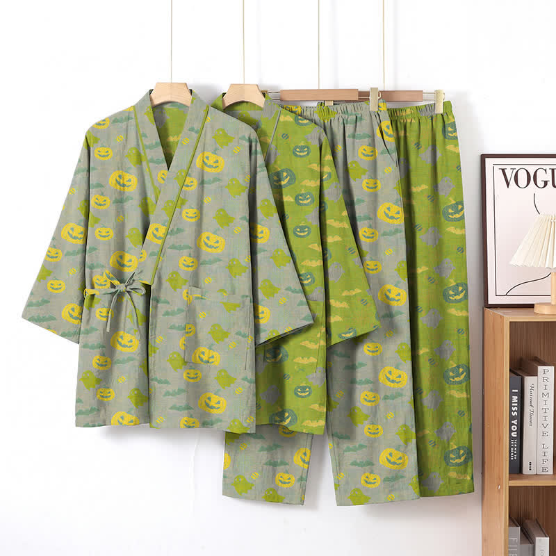 Ownkoti Halloween Ghost Pumpkin Cotton Kimono Pajama Set - image 41