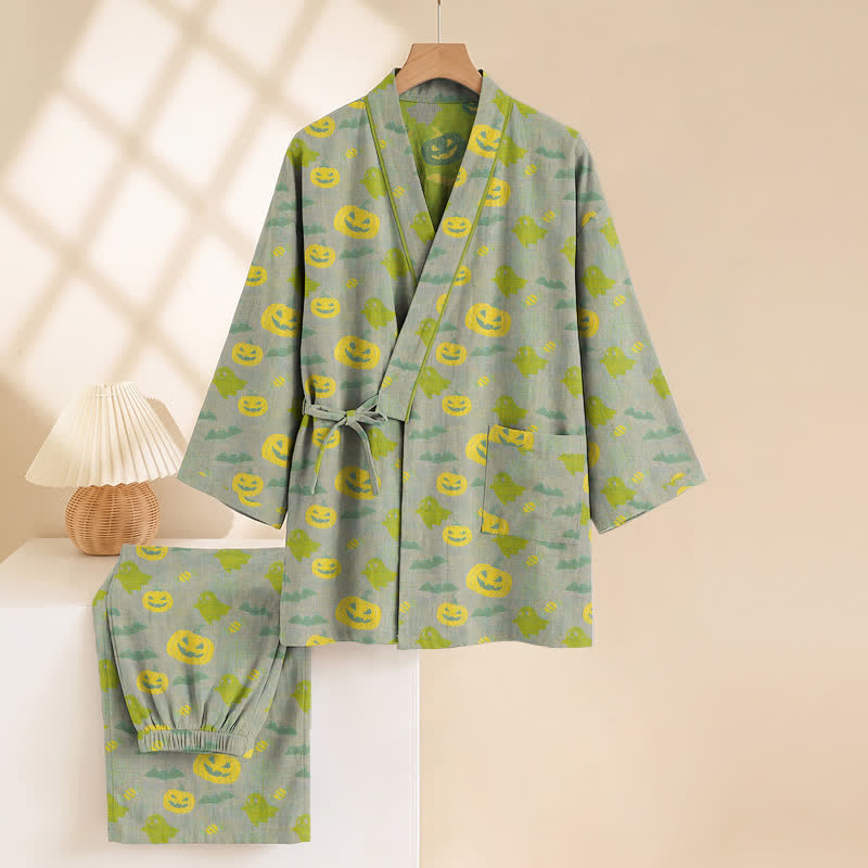 Ownkoti Halloween Ghost Pumpkin Cotton Kimono Pajama Set - image 43