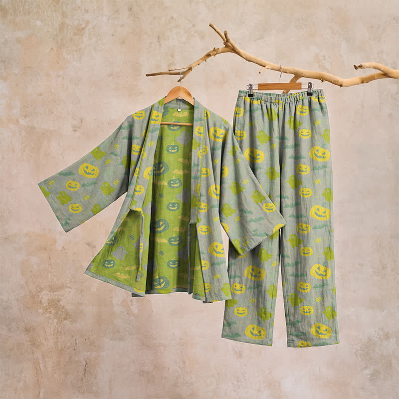 Ownkoti Halloween Ghost Pumpkin Cotton Kimono Pajama Set - image 44