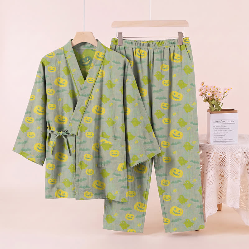 Ownkoti Halloween Ghost Pumpkin Cotton Kimono Pajama Set - image 42