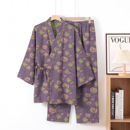 Ownkoti Halloween Ghost Pumpkin Cotton Kimono Pajama Set - Deep Purple - XL - image 48