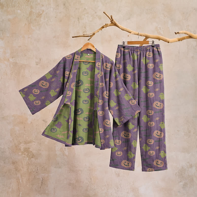 Ownkoti Halloween Ghost Pumpkin Cotton Kimono Pajama Set - image 52