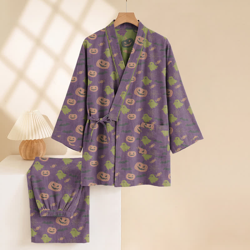 Ownkoti Halloween Ghost Pumpkin Cotton Kimono Pajama Set - image 51
