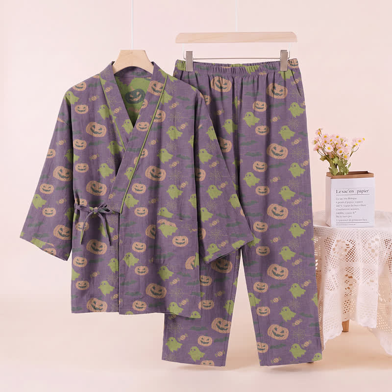 Ownkoti Halloween Ghost Pumpkin Cotton Kimono Pajama Set - image 50