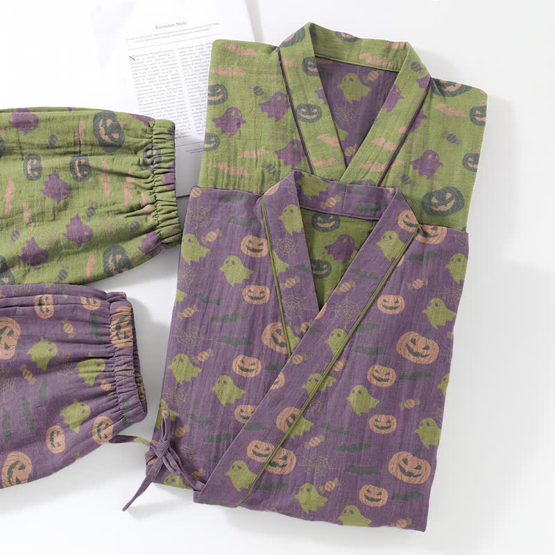 Ownkoti Halloween Ghost Pumpkin Cotton Kimono Pajama Set - image 53