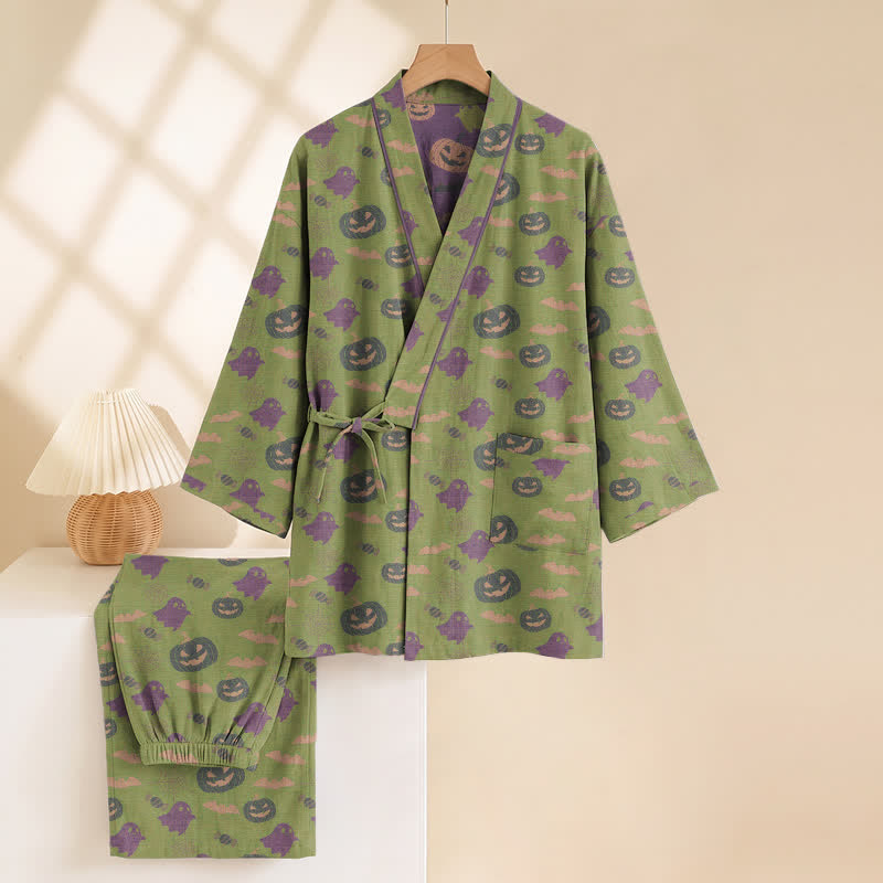 Ownkoti Halloween Ghost Pumpkin Cotton Kimono Pajama Set - image 59