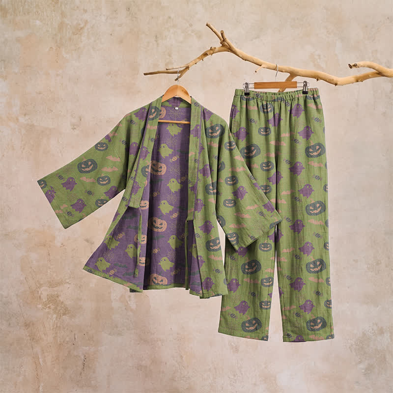 Ownkoti Halloween Ghost Pumpkin Cotton Kimono Pajama Set - image 60