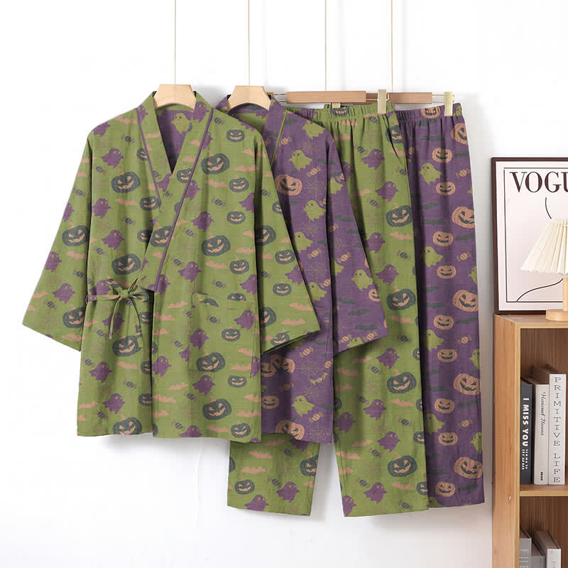 Ownkoti Halloween Ghost Pumpkin Cotton Kimono Pajama Set - image 57
