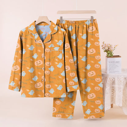 Ownkoti Cute Ghost Pumpkin Cotton Loungewear Set - Orange & Yellow - XL - image 0