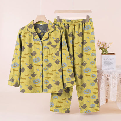 Ownkoti Cute Ghost Pumpkin Cotton Loungewear Set - Yellow & Gray - XL - image 12