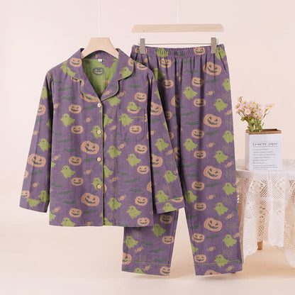 Ownkoti Cute Ghost Pumpkin Cotton Loungewear Set - Deep Purple - XL - image 36