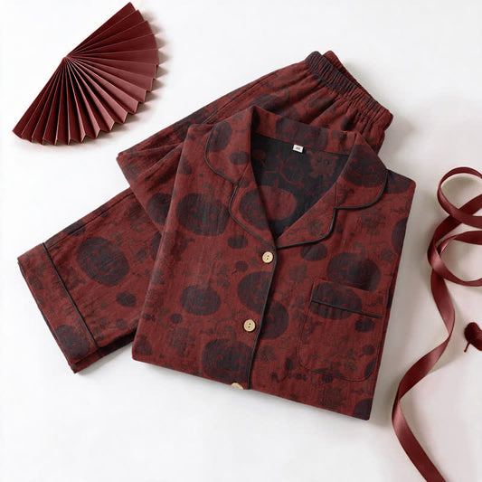 Ownkoti Red Pumpkin Monster Cotton Loungewear Set - Red & Black - XL - image 0