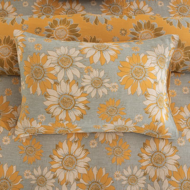 Ownkoti Vintage Sunflower Orange Cotton Bedding Set - Light Gray - 20" x 37" - 2PCS Pillowcases - image 29