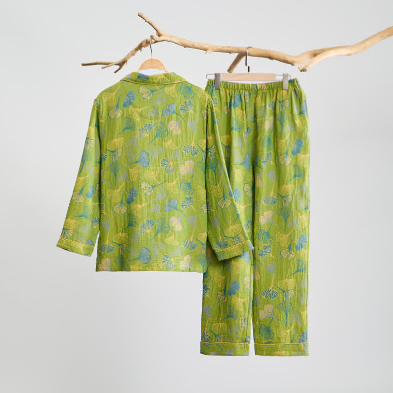 Ownkoti Nature‑Inspired Ginkgo Leaf Cotton Loungewear Set - image 2