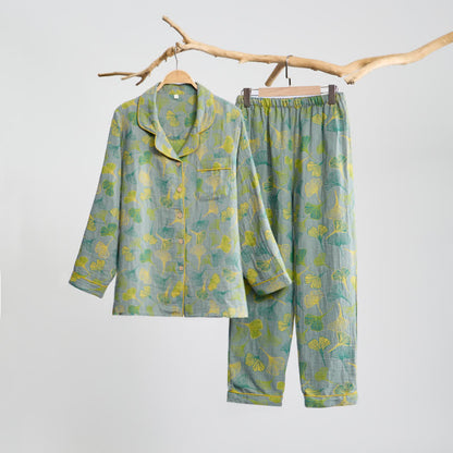 Ownkoti Nature‑Inspired Ginkgo Leaf Cotton Loungewear Set - Light Gray - XL - image 12