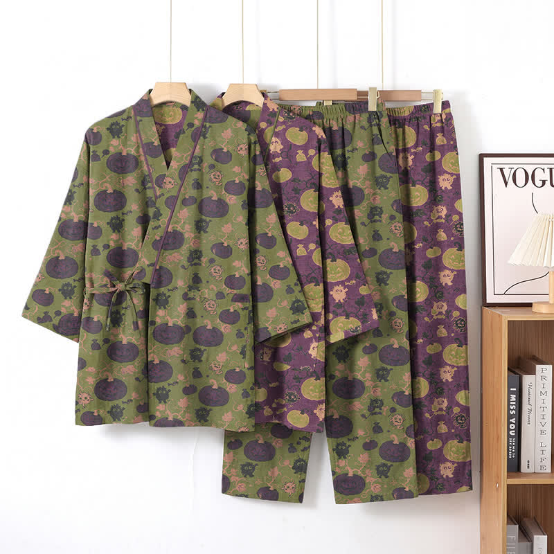 Ownkoti Retro Halloween Pumpkin Kimono Pajama Set - image 9