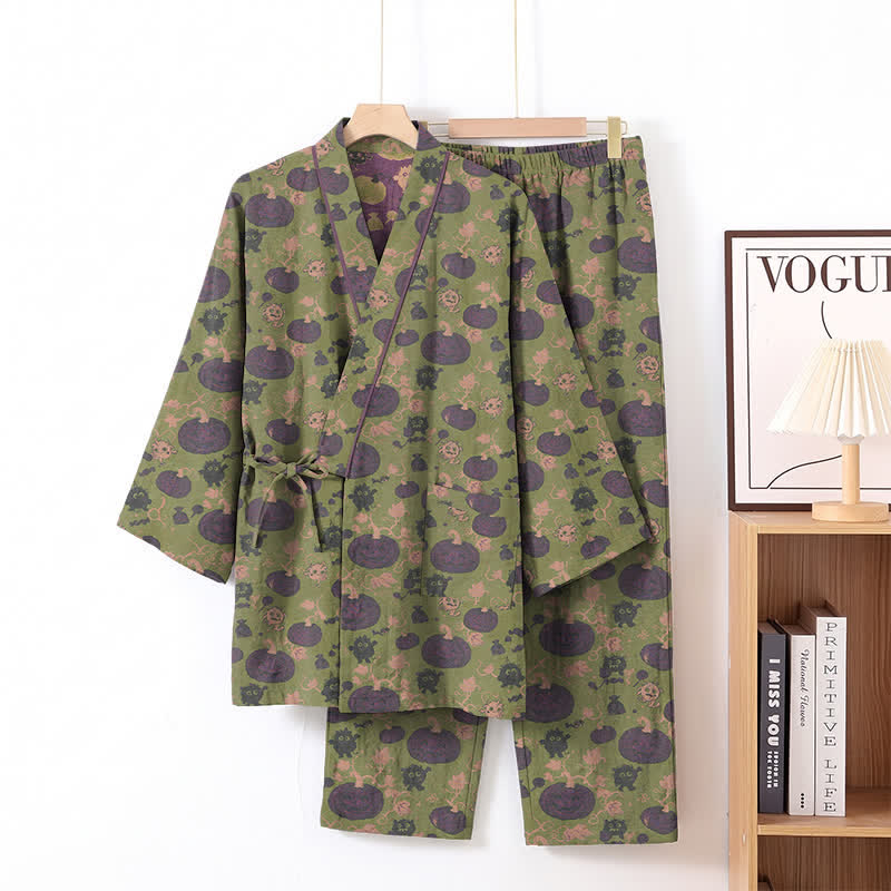 Ownkoti Retro Halloween Pumpkin Kimono Pajama Set - Green - XL - image 8
