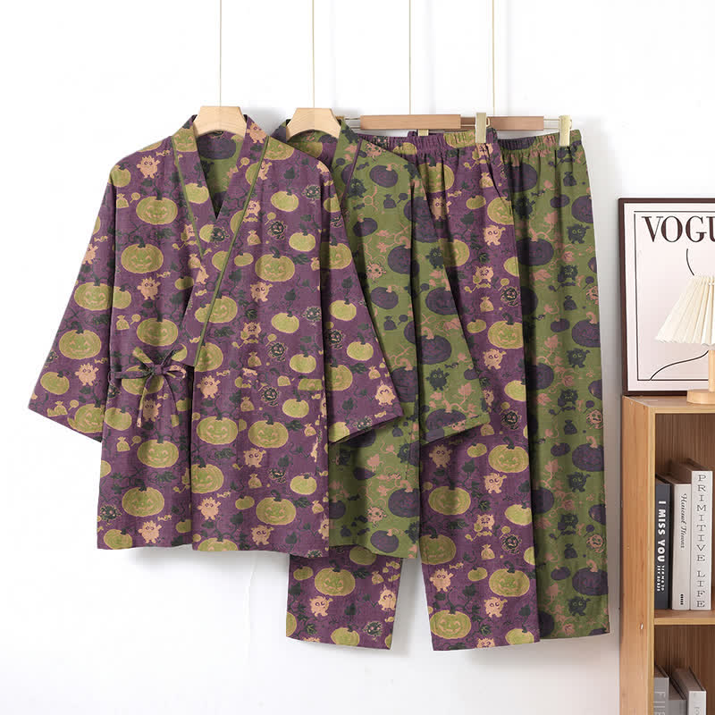 Ownkoti Retro Halloween Pumpkin Kimono Pajama Set - image 0